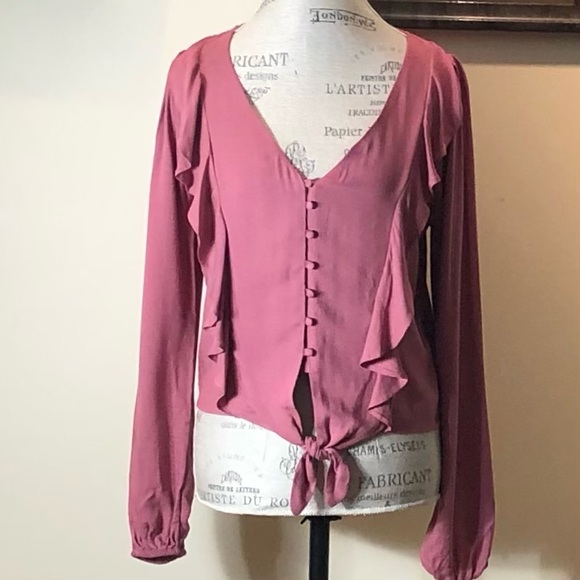 Self Esteem Tops - Self Esteem Junior Ruffled Pink Top V- Neck Sz M